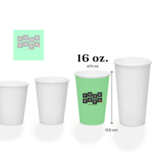 Vaso de papel de 16 oz. Ideal para bebidas frías o calientes.