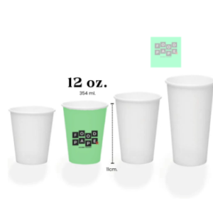 Vaso de papel de 12 oz. Ideal para bebidas frías o calientes.