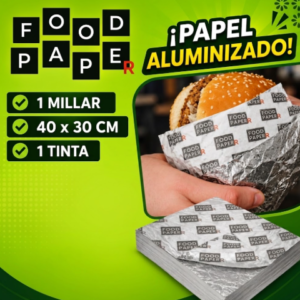 Papel Aluminizado grado alimenticio 40x30 CM, 1 tinta, 1 millar